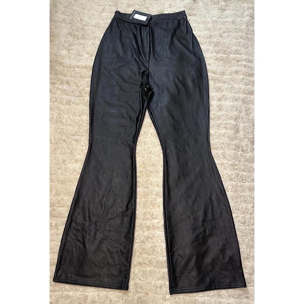 PrettyLittleThings vegan leather high-waisted flared pants/leggings Size 10